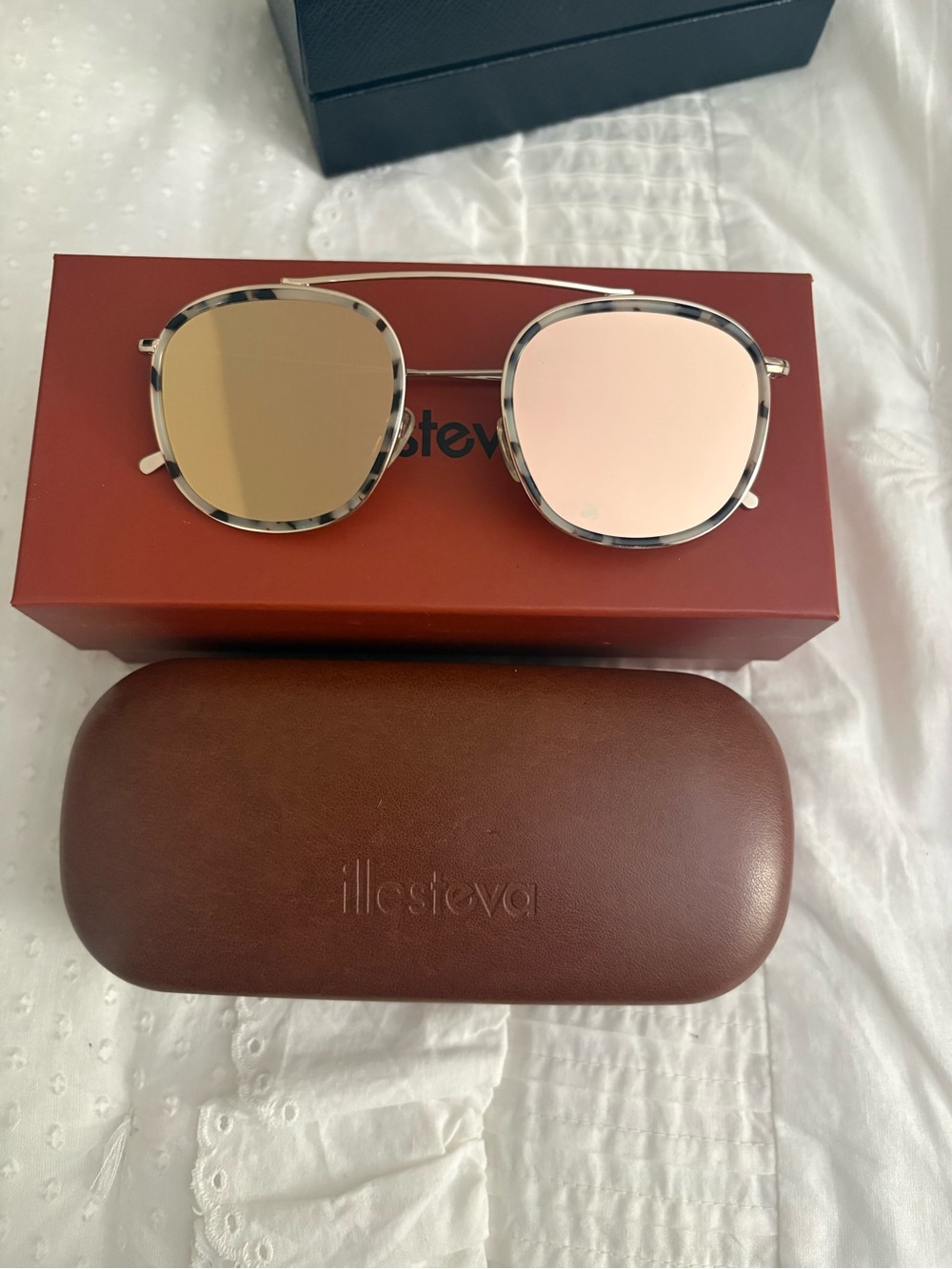 Illesteva Tortoise Frame Sunglasses with Pink and Gold Mirror Lenses